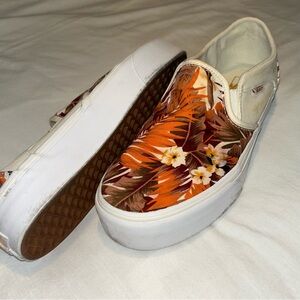 Vans Women's Tropical Floral Slip-On Sneakers - Orange and White